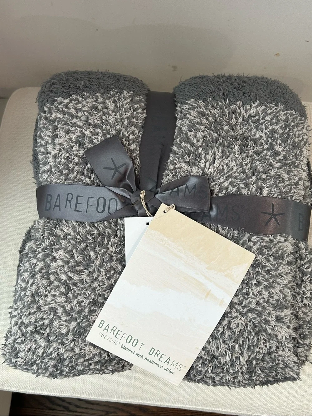 NWT Barefoot Dreams CozyChic Heathered Stripe Blanket Gray